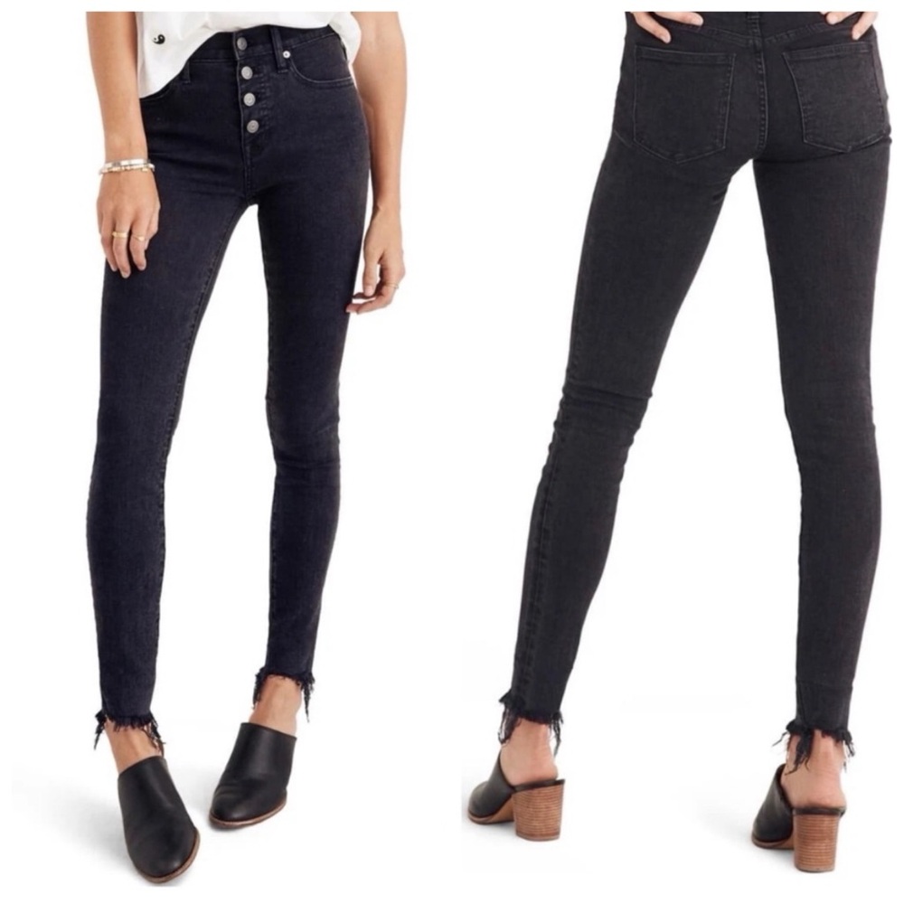 Madewell 9” Mid rise skinny black jeans Gray jeans Grunge Size 27 Button fly